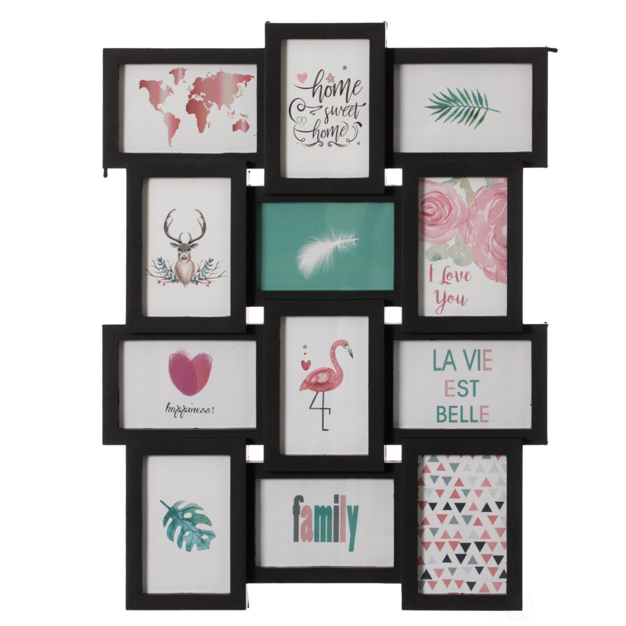Modern Black Wall Mounted Multi Photo Frame Collage For 12 Pictures 4X6